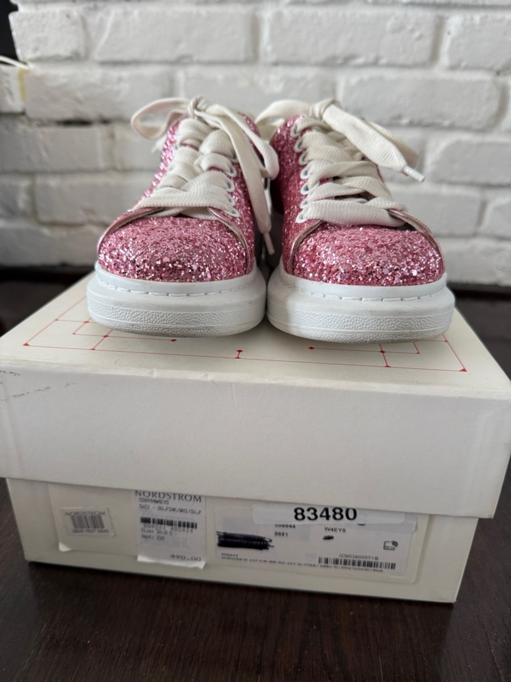 Alexander McQueen Women’s Galaxy Glitter Bubblegum Pink Low-Top Sneakers 36.5 - Picture 3 of 12